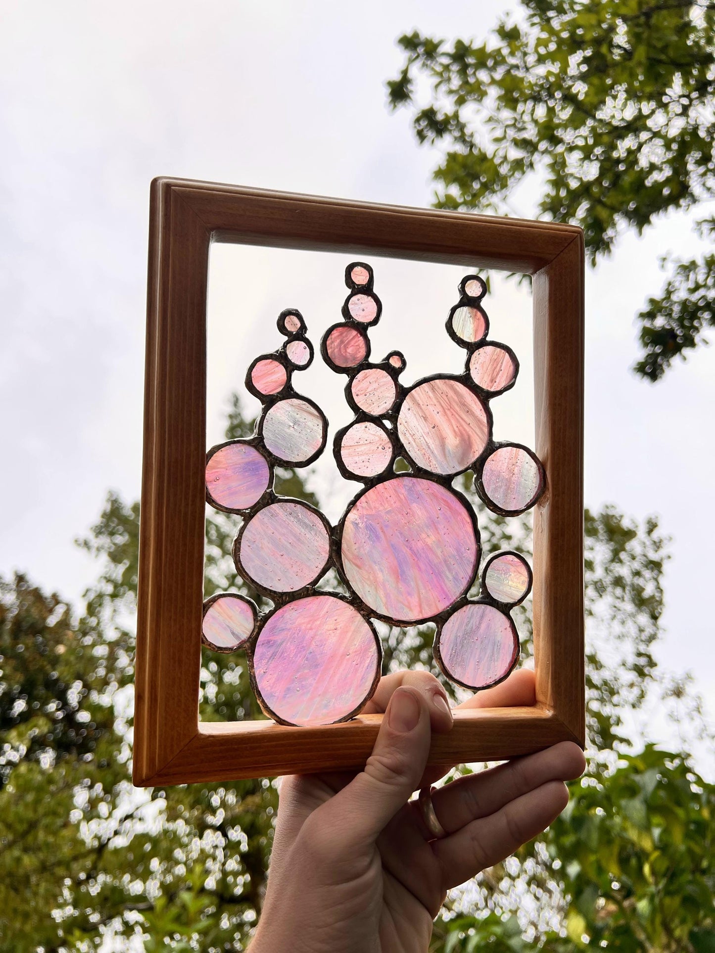 Handmade Iridescent Stained Glass Bubbles - Wooden Frame