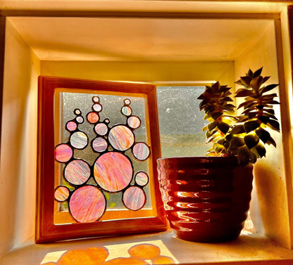 Handmade Iridescent Stained Glass Bubbles - Wooden Frame