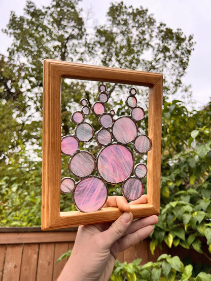 Handmade Iridescent Stained Glass Bubbles - Wooden Frame