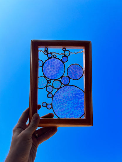Iridescent Stained Glass Bubbles in Wooden Frame