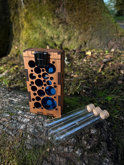 Wooden Stash Case with Glass Tubes