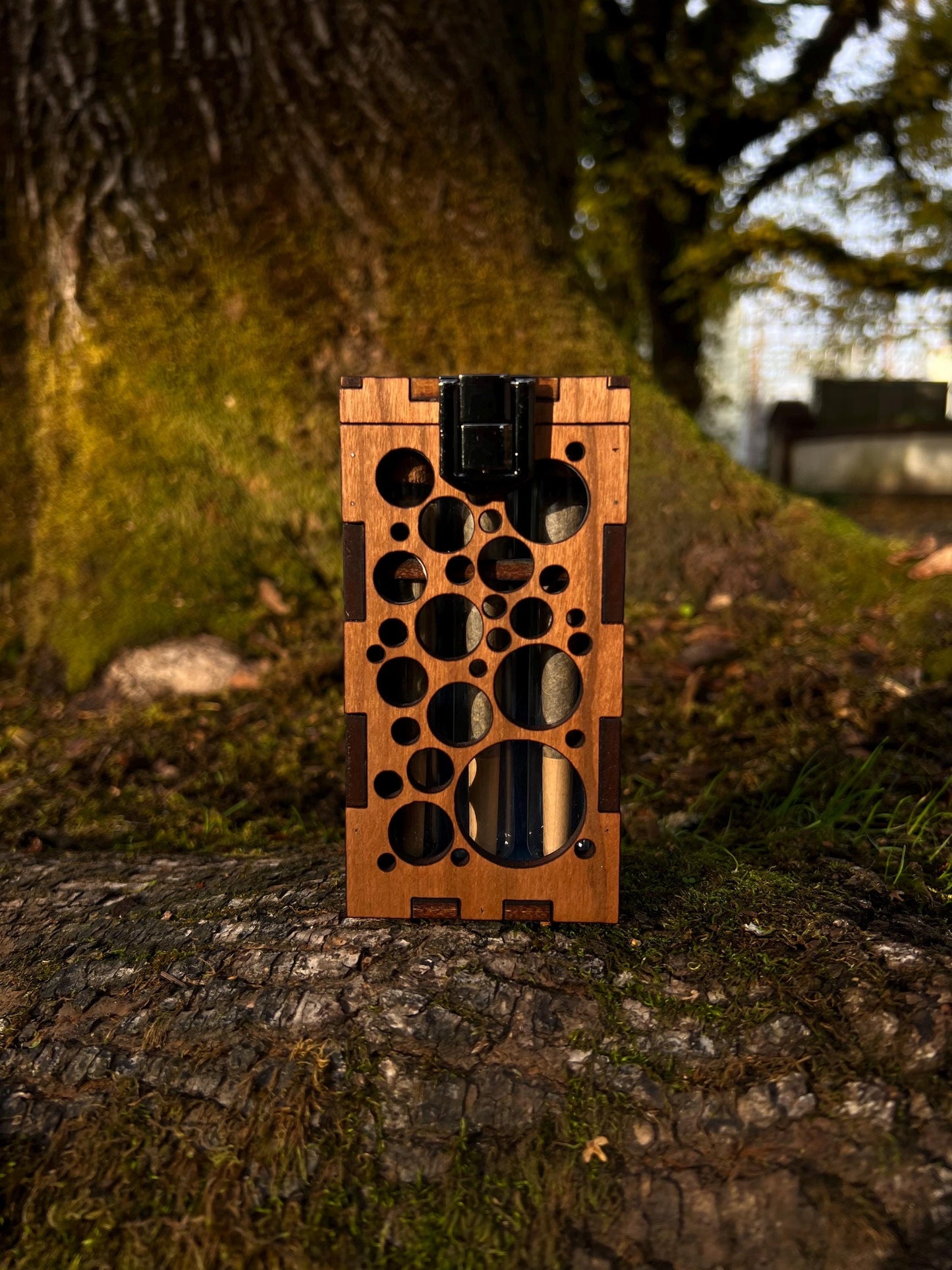 Wooden Stash Case with Glass Tubes