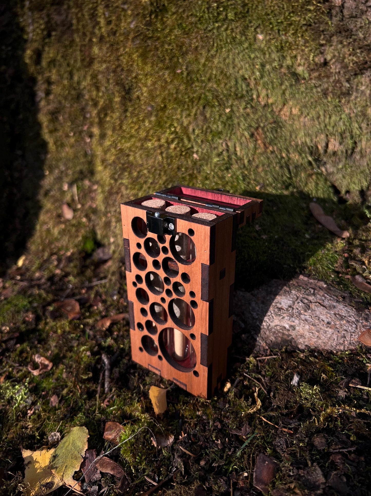 Wooden Stash Case with Glass Tubes