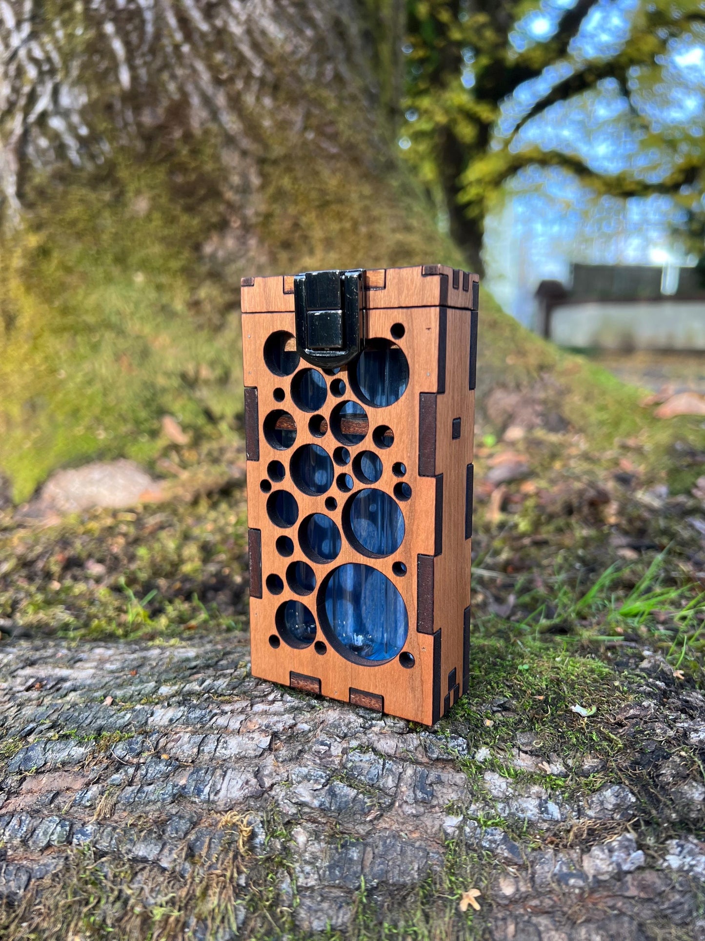 Wooden Stash Case with Glass Tubes