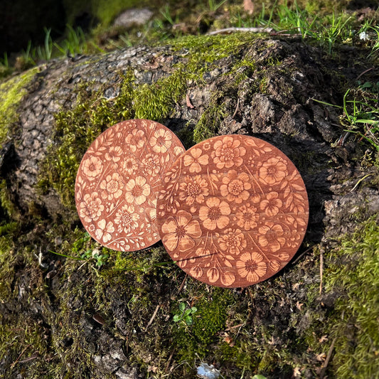 Cherry Wood Floral Coasters