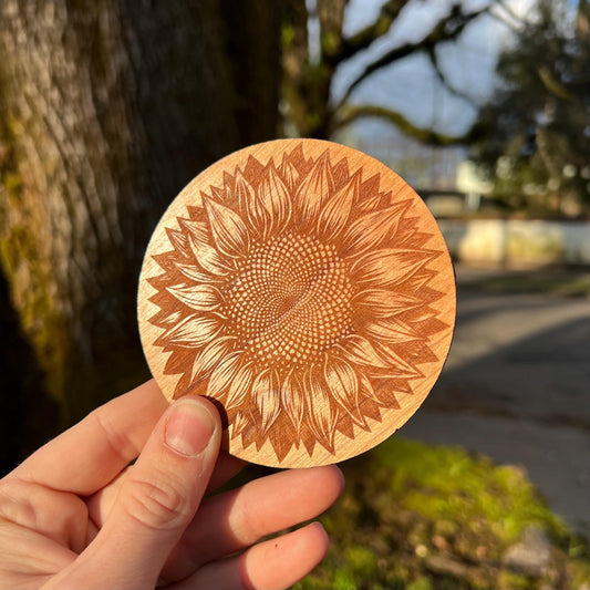 Cherry Wood Sunflower Coasters