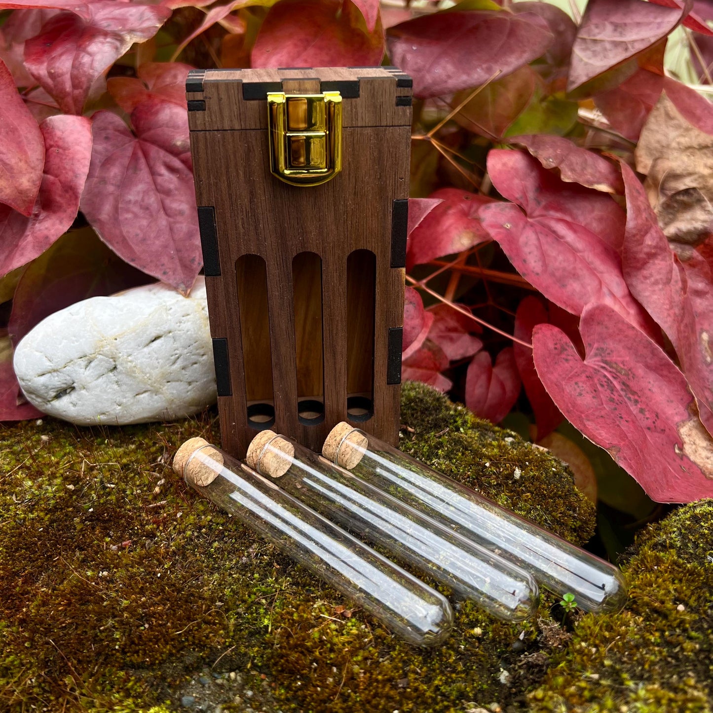 Wooden Stash Case with Glass Tubes