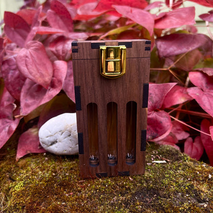 Wooden Stash Case with Glass Tubes