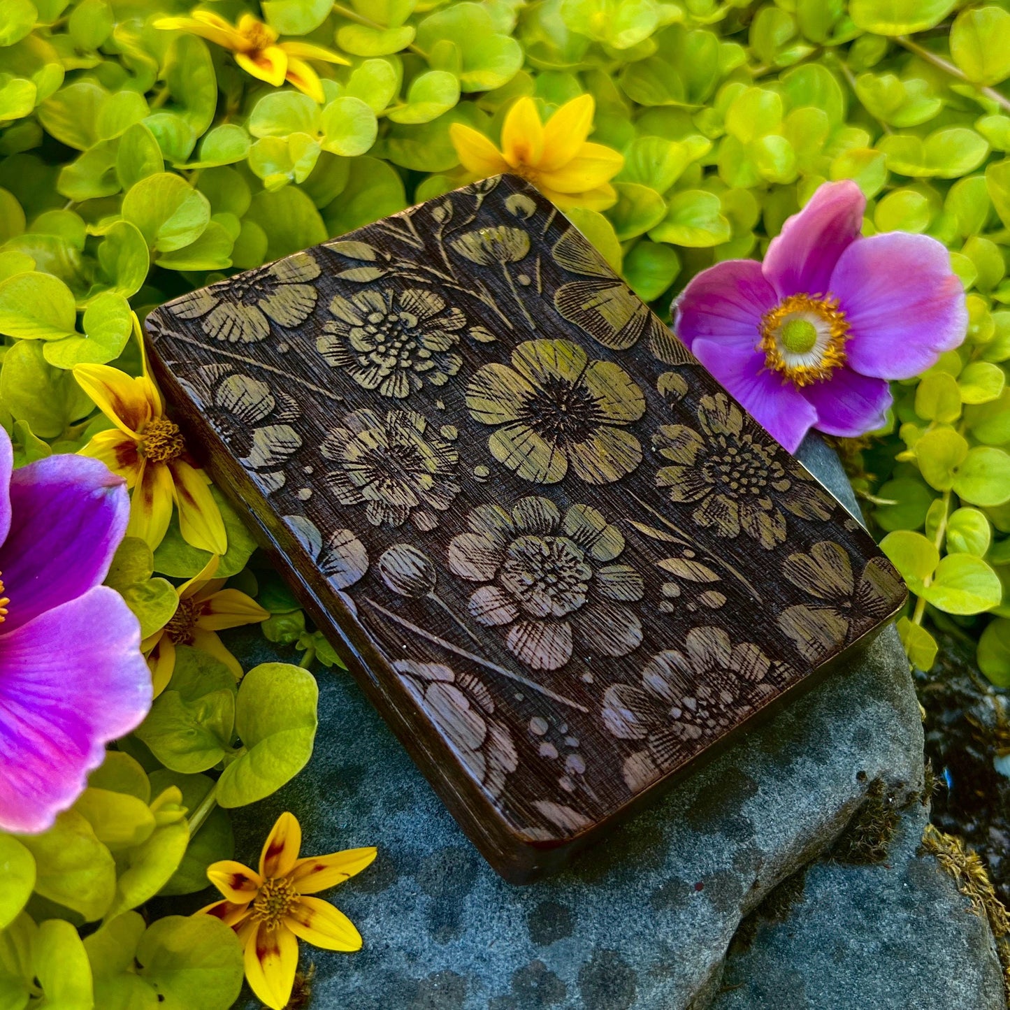 Floral Walnut Cigarette Case