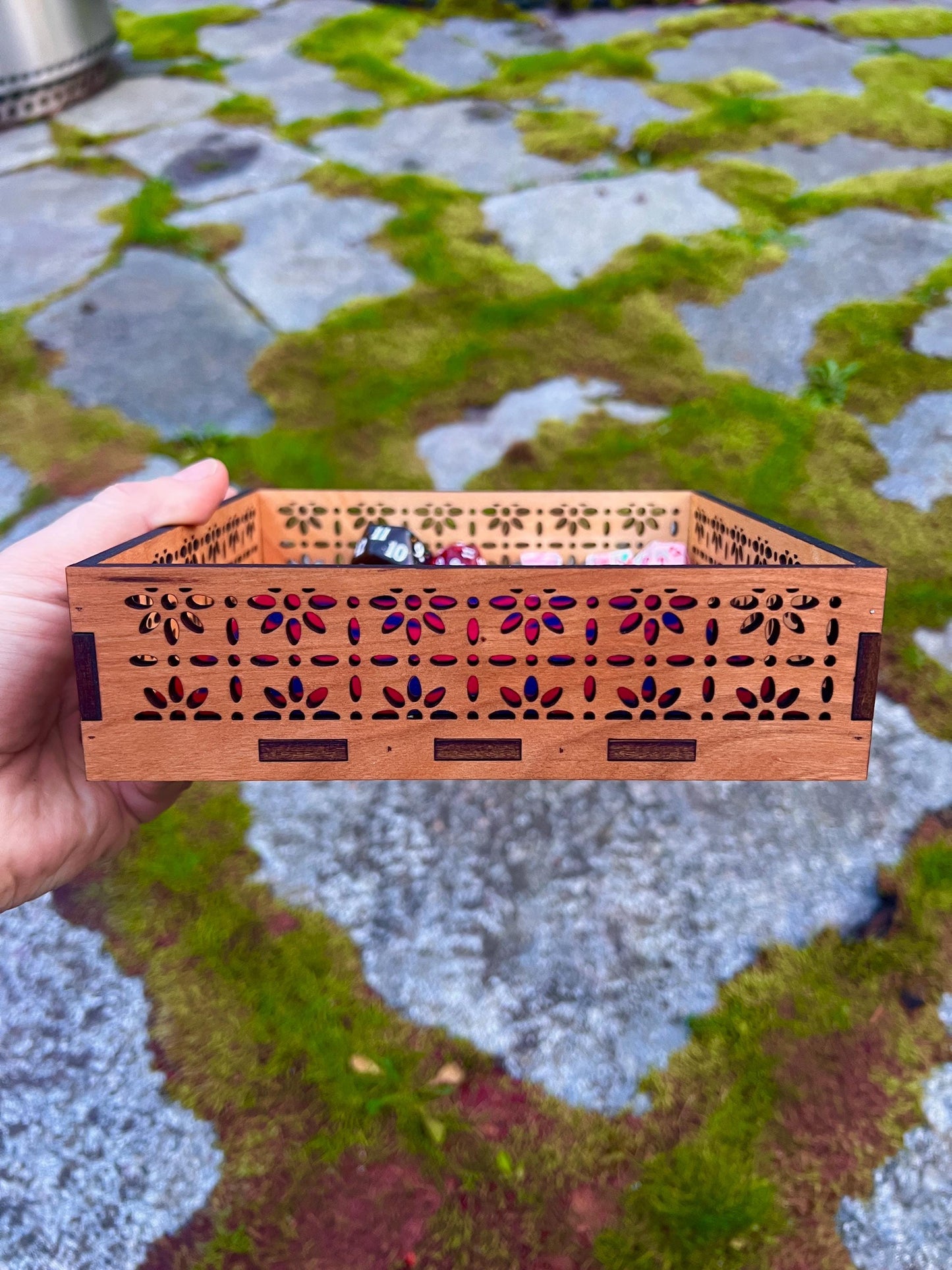 Dice Tray – Cherry Wood Dice Rolling Tray with Velvet Lining | D&D RPG Tabletop Gaming Accessory