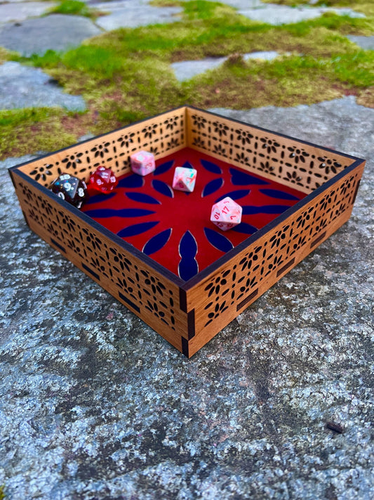 Dice Tray – Cherry Wood Dice Rolling Tray with Velvet Lining | D&D RPG Tabletop Gaming Accessory