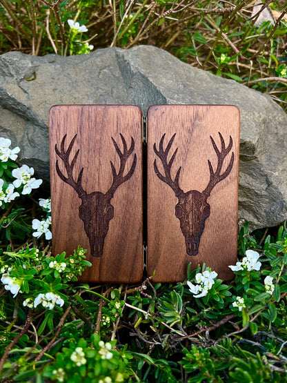 Elk Skull Black Walnut Stash Case With Smellproof Glass Tubes.