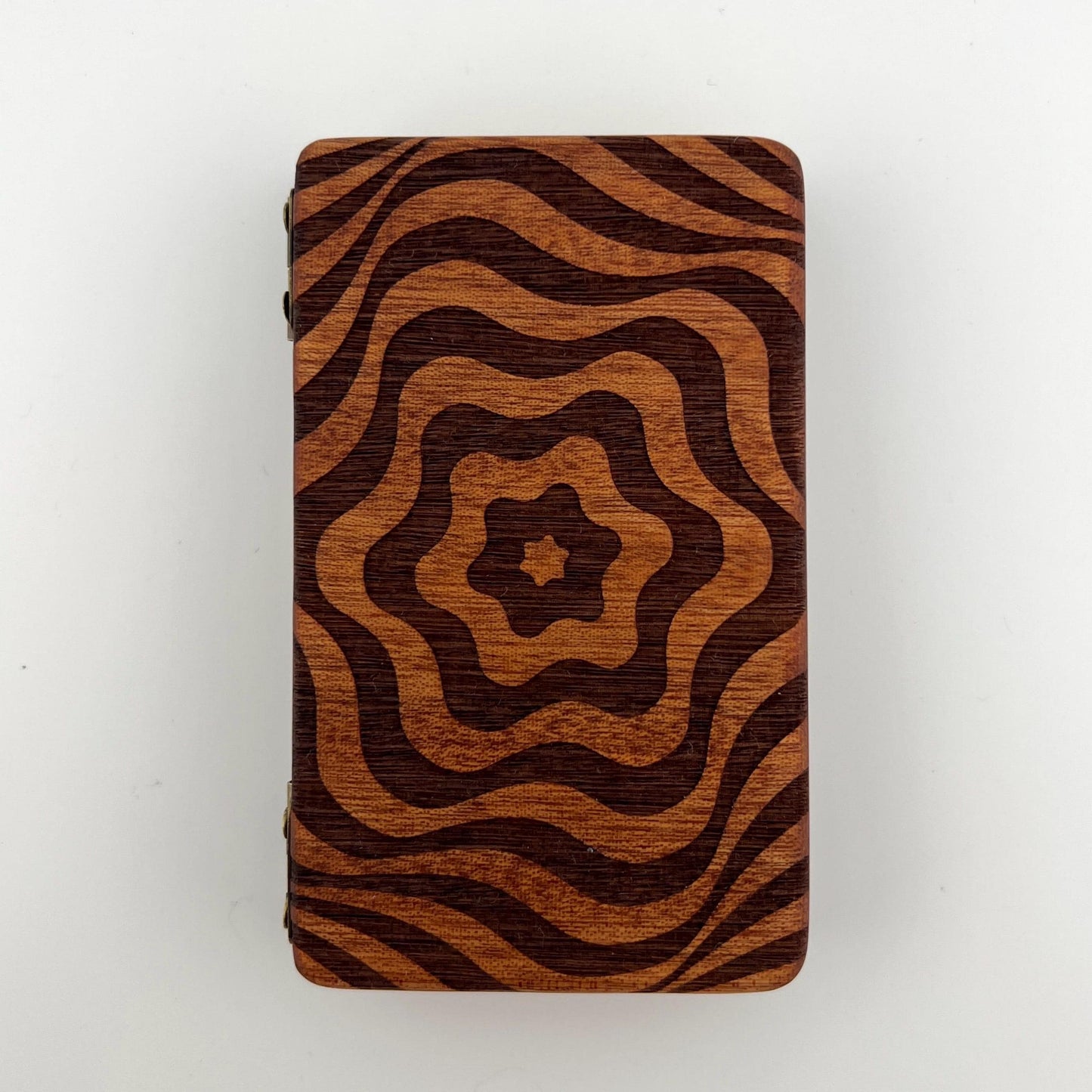 Wavy Sapele Wood Stash Case with Bronze Hinges