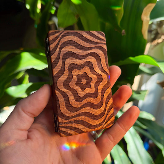 Wavy Sapele Wood Stash Case with Bronze Hinges